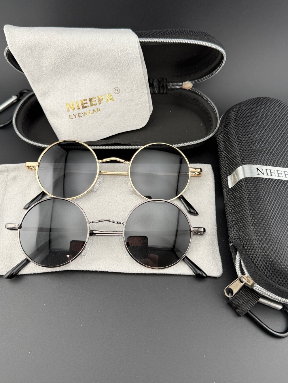 Set Of 2 Vintage Small Round Polarized Hippie Sunglasses Eyewear By Nieepa